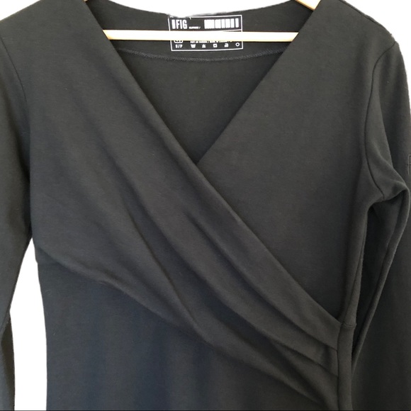 FIG Long Sleeve Faux Wrap Dress in Black Size Small - Picture 2 of 13